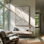 "Curved Sage Canyon Relief" - Modern Heavy Impasto Landscape Artwork | White & Beige Palette Knife Painting | Luxury Vertical Wall Art #Q 177