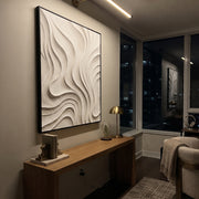 "Curved Sage Canyon Relief" - Modern Heavy Impasto Landscape Artwork | White & Beige Palette Knife Painting | Luxury Vertical Wall Art #Q 177