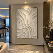 "Curved Sage Canyon Relief" - Modern Heavy Impasto Landscape Artwork | White & Beige Palette Knife Painting | Luxury Vertical Wall Art #Q 177