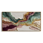 "Tactile Burgundy Rift Relief" - Modern Heavy Impasto Landscape Artwork | White & Beige Palette Knife Painting | Luxury Horizontal Wall Art #Q 178