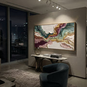 "Tactile Burgundy Rift Relief" - Modern Heavy Impasto Landscape Artwork | White & Beige Palette Knife Painting | Luxury Horizontal Wall Art #Q 178