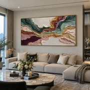 "Tactile Burgundy Rift Relief" - Modern Heavy Impasto Landscape Artwork | White & Beige Palette Knife Painting | Luxury Horizontal Wall Art #Q 178