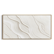 "Ribboned Blue Gold Burst Relief" - Modern Heavy Impasto Landscape Artwork | White & Beige Palette Knife Painting | Luxury Horizontal Wall Art #Q 179