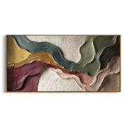 "Ivory Multicolor Ridge Relief" - Modern Heavy Impasto Landscape Artwork | White & Beige Palette Knife Painting | Luxury Horizontal Wall Art #Q 180