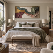 "Ivory Multicolor Ridge Relief" - Modern Heavy Impasto Landscape Artwork | White & Beige Palette Knife Painting | Luxury Horizontal Wall Art #Q 180