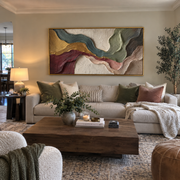 "Ivory Multicolor Ridge Relief" - Modern Heavy Impasto Landscape Artwork | White & Beige Palette Knife Painting | Luxury Horizontal Wall Art #Q 180