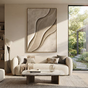 "Shell Abstract Creek Relief" - Modern Heavy Impasto Landscape Artwork | Grey & Beige Palette Knife Painting | Luxury Vertical Wall Art #Q 181