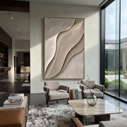 "Shell Abstract Creek Relief" - Modern Heavy Impasto Landscape Artwork | Grey & Beige Palette Knife Painting | Luxury Vertical Wall Art #Q 181