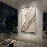 "Shell Abstract Creek Relief" - Modern Heavy Impasto Landscape Artwork | Grey & Beige Palette Knife Painting | Luxury Vertical Wall Art #Q 181