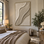 "Shell Abstract Creek Relief" - Modern Heavy Impasto Landscape Artwork | Grey & Beige Palette Knife Painting | Luxury Vertical Wall Art #Q 181