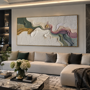 "Folded Chromatic Layer Relief" - Modern Heavy Impasto Landscape Artwork | White & Beige Palette Knife Painting | Luxury Horizontal Wall Art #Q 182
