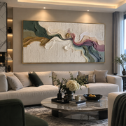 "Folded Chromatic Layer Relief" - Modern Heavy Impasto Landscape Artwork | White & Beige Palette Knife Painting | Luxury Horizontal Wall Art #Q 182