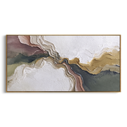"Rippling Pigment Fault Relief" - Modern Heavy Impasto Landscape Artwork | White & Beige Palette Knife Painting | Luxury Horizontal Wall Art #Q 183