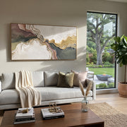 "Rippling Pigment Fault Relief" - Modern Heavy Impasto Landscape Artwork | White & Beige Palette Knife Painting | Luxury Horizontal Wall Art #Q 183