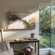 "Rippling Pigment Fault Relief" - Modern Heavy Impasto Landscape Artwork | White & Beige Palette Knife Painting | Luxury Horizontal Wall Art #Q 183