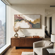 "Rippling Pigment Fault Relief" - Modern Heavy Impasto Landscape Artwork | White & Beige Palette Knife Painting | Luxury Horizontal Wall Art #Q 183