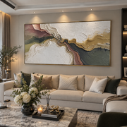 "Rippling Pigment Fault Relief" - Modern Heavy Impasto Landscape Artwork | White & Beige Palette Knife Painting | Luxury Horizontal Wall Art #Q 183