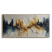 "Terraced Color River Relief" - Modern Heavy Impasto Landscape Artwork | White & Beige Palette Knife Painting | Luxury Horizontal Wall Art #Q 185