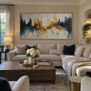 "Terraced Color River Relief" - Modern Heavy Impasto Landscape Artwork | White & Beige Palette Knife Painting | Luxury Horizontal Wall Art #Q 185