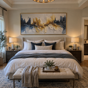 "Terraced Color River Relief" - Modern Heavy Impasto Landscape Artwork | White & Beige Palette Knife Painting | Luxury Horizontal Wall Art #Q 185