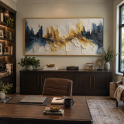 "Terraced Color River Relief" - Modern Heavy Impasto Landscape Artwork | White & Beige Palette Knife Painting | Luxury Horizontal Wall Art #Q 185