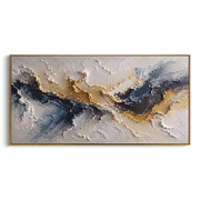 "Gilded Mineral Fault Relief" - Modern Heavy Impasto Landscape Artwork | White & Beige Palette Knife Painting | Luxury Horizontal Wall Art #Q 186