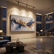 "Gilded Mineral Fault Relief" - Modern Heavy Impasto Landscape Artwork | White & Beige Palette Knife Painting | Luxury Horizontal Wall Art #Q 186