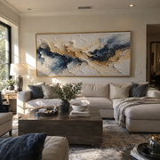 "Gilded Mineral Fault Relief" - Modern Heavy Impasto Landscape Artwork | White & Beige Palette Knife Painting | Luxury Horizontal Wall Art #Q 186