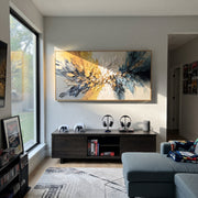 "Ridge Rainbow Vein Relief" - Modern Heavy Impasto Landscape Artwork | White & Beige Palette Knife Painting | Luxury Horizontal Wall Art #Q 187