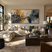 "Ridge Rainbow Vein Relief" - Modern Heavy Impasto Landscape Artwork | White & Beige Palette Knife Painting | Luxury Horizontal Wall Art #Q 187