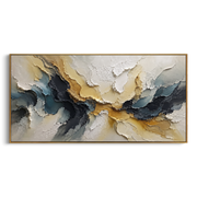 "Raised Ochre Channel Relief" - Modern Heavy Impasto Landscape Artwork | White & Beige Palette Knife Painting | Luxury Horizontal Wall Art #Q 188