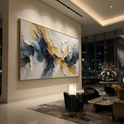 "Raised Ochre Channel Relief" - Modern Heavy Impasto Landscape Artwork | White & Beige Palette Knife Painting | Luxury Horizontal Wall Art #Q 188
