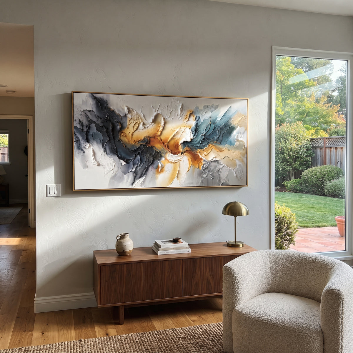 "Winding Sage Canyon Relief" - Modern Heavy Impasto Landscape Artwork | White & Beige Palette Knife Painting | Luxury Horizontal Wall Art #Q 189