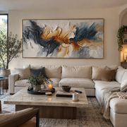 "Winding Sage Canyon Relief" - Modern Heavy Impasto Landscape Artwork | White & Beige Palette Knife Painting | Luxury Horizontal Wall Art #Q 189