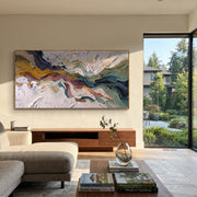 "Undulating Burgundy Rift Relief" - Modern Heavy Impasto Landscape Artwork | White & Beige Palette Knife Painting | Luxury Horizontal Wall Art #Q 190