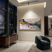 "Undulating Burgundy Rift Relief" - Modern Heavy Impasto Landscape Artwork | White & Beige Palette Knife Painting | Luxury Horizontal Wall Art #Q 190