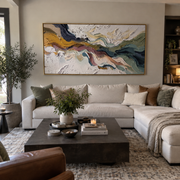 "Undulating Burgundy Rift Relief" - Modern Heavy Impasto Landscape Artwork | White & Beige Palette Knife Painting | Luxury Horizontal Wall Art #Q 190