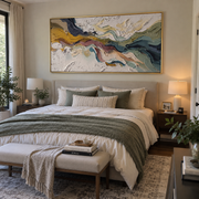"Undulating Burgundy Rift Relief" - Modern Heavy Impasto Landscape Artwork | White & Beige Palette Knife Painting | Luxury Horizontal Wall Art #Q 190