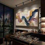 "Feathered Blue Gold Burst Relief" - Modern Heavy Impasto Landscape Artwork | White & Beige Palette Knife Painting | Luxury Horizontal Wall Art #Q 191