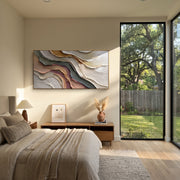 "Marbled Multicolor Ridge Relief" - Modern Heavy Impasto Landscape Artwork | White & Beige Palette Knife Painting | Luxury Horizontal Wall Art #Q 192