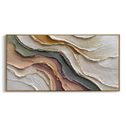 "Marbled Multicolor Ridge Relief" - Modern Heavy Impasto Landscape Artwork | White & Beige Palette Knife Painting | Luxury Horizontal Wall Art #Q 192