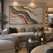 "Marbled Multicolor Ridge Relief" - Modern Heavy Impasto Landscape Artwork | White & Beige Palette Knife Painting | Luxury Horizontal Wall Art #Q 192