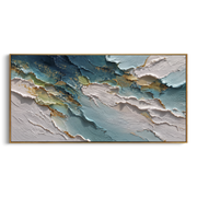 "Horizon Abstract Creek Relief" - Modern Heavy Impasto Landscape Artwork | White & Beige Palette Knife Painting | Luxury Horizontal Wall Art #Q 193