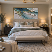 "Horizon Abstract Creek Relief" - Modern Heavy Impasto Landscape Artwork | White & Beige Palette Knife Painting | Luxury Horizontal Wall Art #Q 193