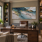 "Horizon Abstract Creek Relief" - Modern Heavy Impasto Landscape Artwork | White & Beige Palette Knife Painting | Luxury Horizontal Wall Art #Q 193