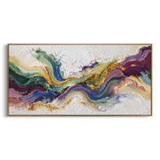 "Granular Pigment Fault Relief" - Modern Heavy Impasto Landscape Artwork | White & Beige Palette Knife Painting | Luxury Horizontal Wall Art #Q 195