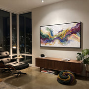 "Granular Pigment Fault Relief" - Modern Heavy Impasto Landscape Artwork | White & Beige Palette Knife Painting | Luxury Horizontal Wall Art #Q 195