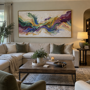 "Granular Pigment Fault Relief" - Modern Heavy Impasto Landscape Artwork | White & Beige Palette Knife Painting | Luxury Horizontal Wall Art #Q 195