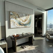 "Mineral Painted Strata Relief" - Modern Heavy Impasto Landscape Artwork | White & Beige Palette Knife Painting | Luxury Horizontal Wall Art #Q 196