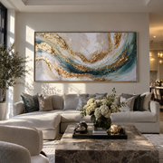 "Mineral Painted Strata Relief" - Modern Heavy Impasto Landscape Artwork | White & Beige Palette Knife Painting | Luxury Horizontal Wall Art #Q 196